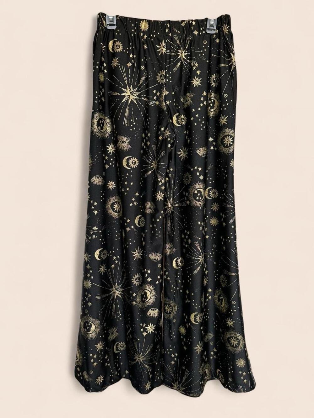 Jennafer Grace Black and gold celestial starry night wide leg pants M